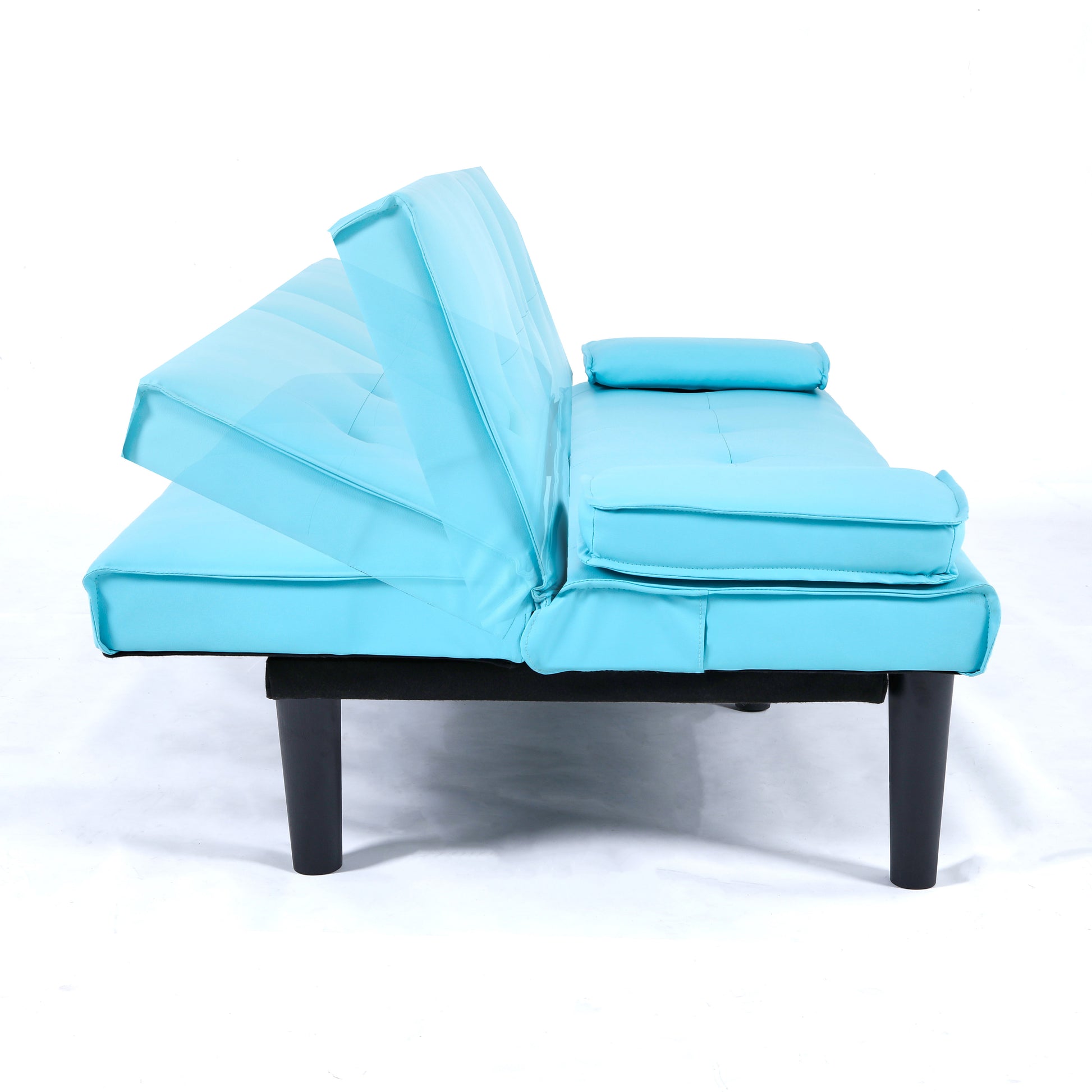 The 67-inch blue PVC multi-functional sofa bed, with a foldable and cup holder design, makes it extremely convenient to turn the living room into a guest room image 10