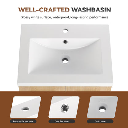 24" Freestanding Bathroom Vanity with Resin Sink, Light Oak, Double Door Storage, KD (Ready-to-Assemble), Includes Black & Brushed Aluminum Handles image 12