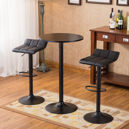 Belham Black Round Top with Black Leg And Base Metal Bar Table and 2 Swivel Black Bonded Leather Adjustable Bar Stool Bar Sets image 4