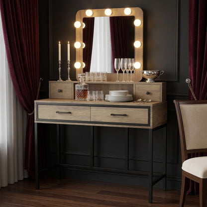 39.37" Brown Vanity Desk with 3-Color Lighted Mirror - Makeup Table with 4 Drawers image 7