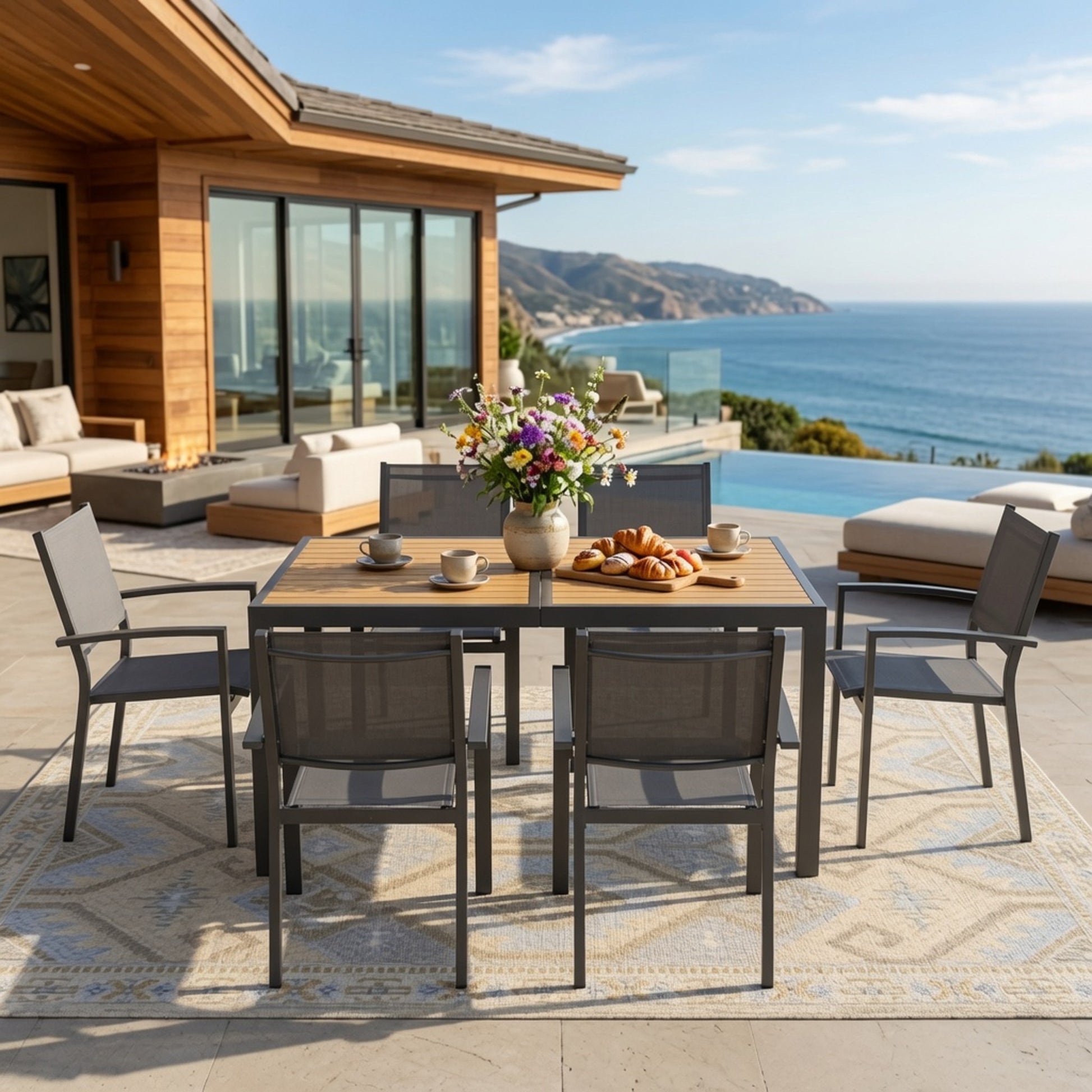 Set of 6, Heavy duty Metal Grey Outdoor Patio Chair – All Weather Textilene image 7