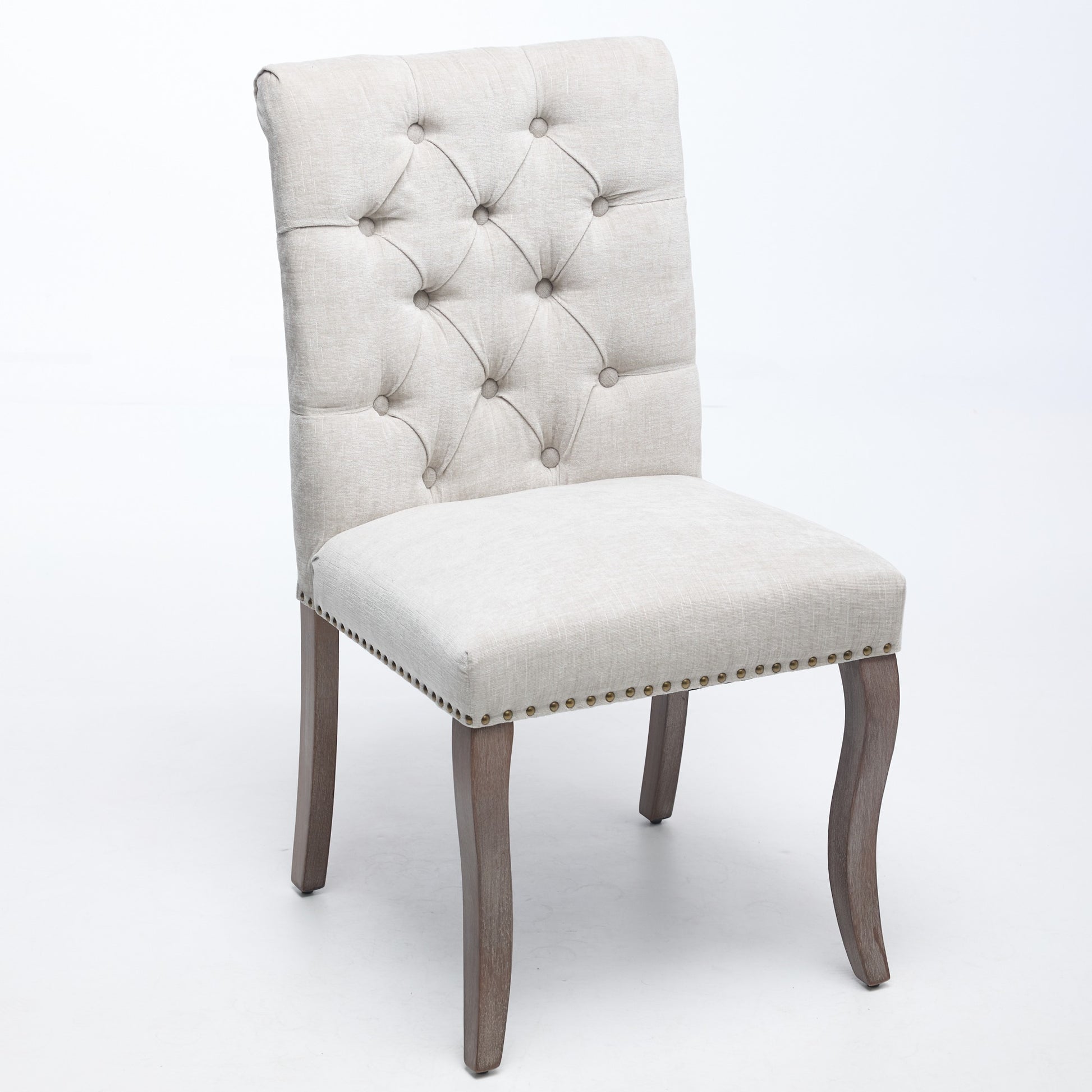 Upholstered Chenille Fabric Accent Dining Chair, Curved Solid Wood Legs, Elegant Tufted Club Dining Room Kitchen Room Dining Chair, Set of 2,Beige,SW1894BG image 4