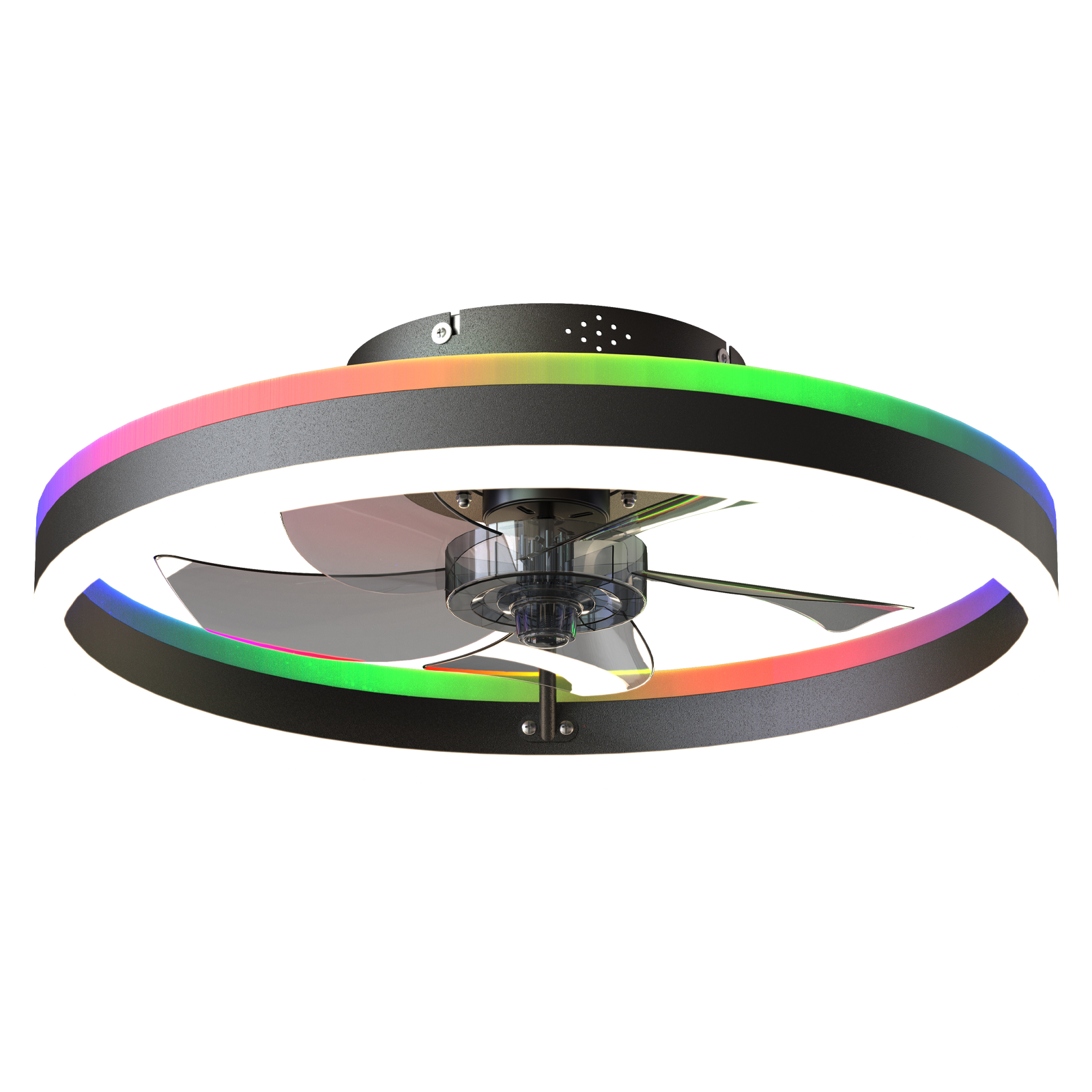 19.7" RGB Flush Mount Ceiling Fan with Light, 6-Speed Reversible Low Profile Fan with Remote & APP for Bedroom, Black image 10