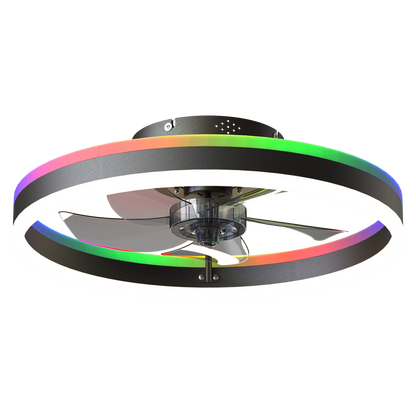 19.7" RGB Flush Mount Ceiling Fan with Light, 6-Speed Reversible Low Profile Fan with Remote & APP for Bedroom, Black image 10