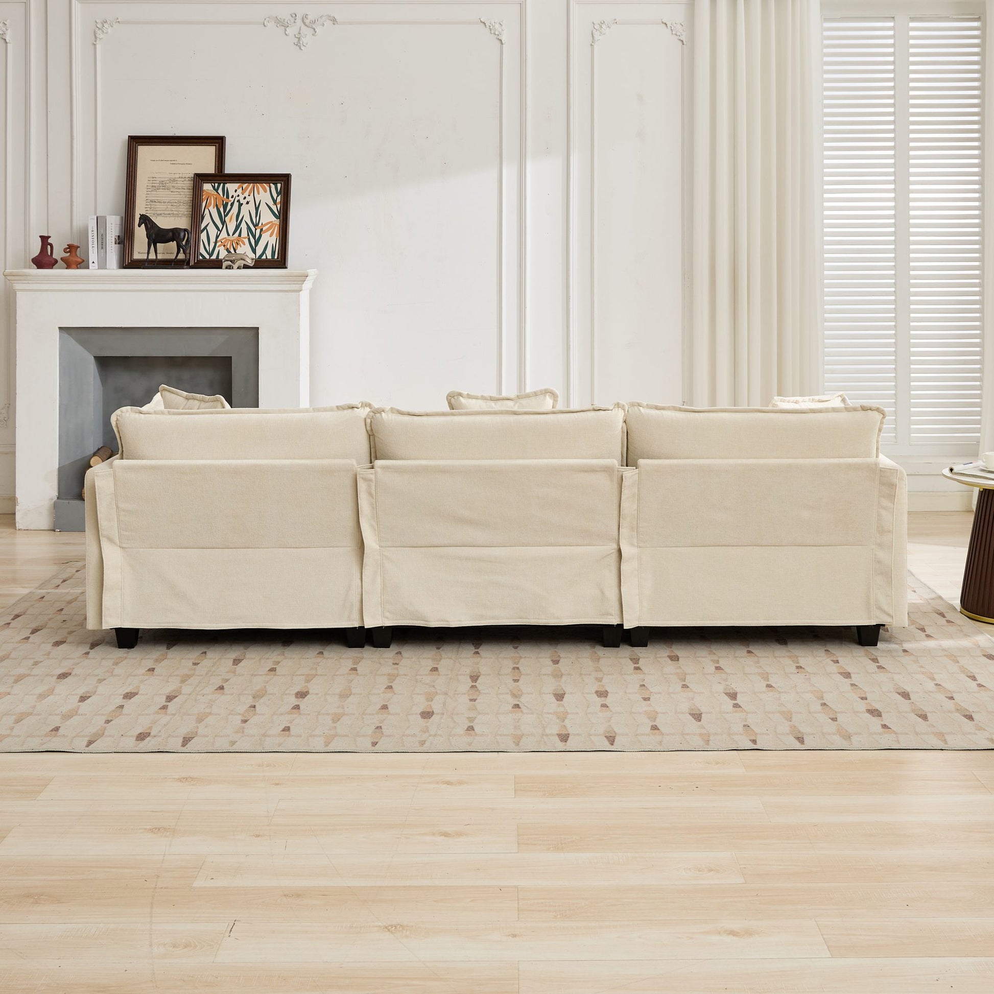 Cloud Sofa two Seats (the cushion on the armrest not included), Modern Sectional Couch, for Apartment, Comfy Double Layer Upholstered Seat Cushion, Breathable Chenille Fabric, Beige,SW504ABG image 6