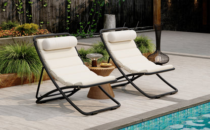 TREXM 2-Pieces Outdoor Folding Chair, Rattan-Wrapped Patio Chair with Adjustable Backrest, Thick Cushion, and Detachable Headrest,for the Poolside, Beach, Backyard, Decck, and Camping (Black) image 2