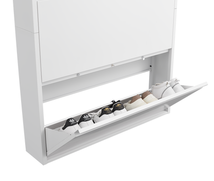 Metal Shoe Cabinet with 3 Flip Drawers, Wall Mounted Shoe Organizer, Narrow Slim Hidden Shoe Rack for Entryway,White image 10