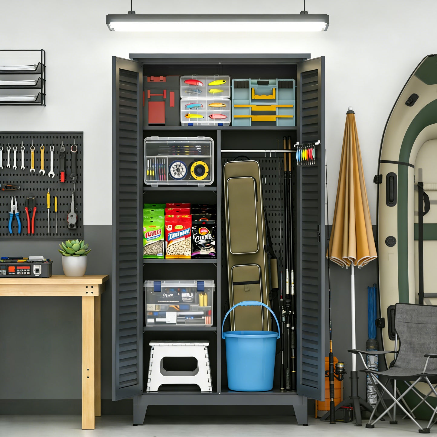 73'' Tall Metal Tool Storage Cabinet, with Ample Storage Space for Garage,Warehouse,Garden,Office, Living Room,Bathroom,Utility Room (Slate) image 1