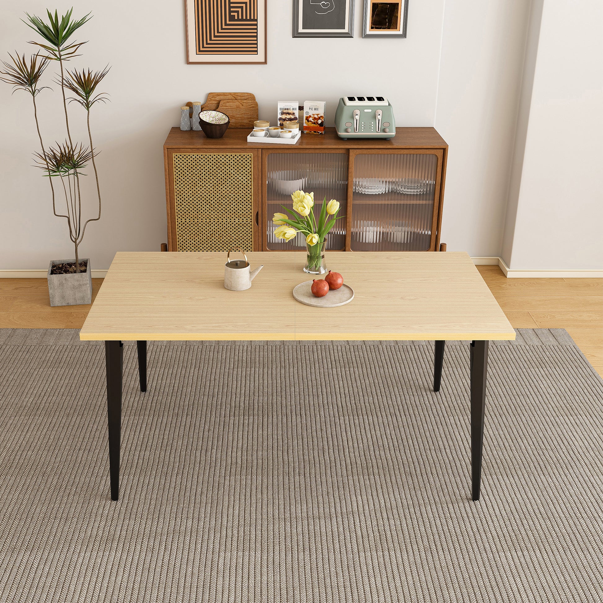 63-inch Modern Dining Table, Wooden Tabletop & Rust-Resistant Iron Legs, Rectangular Kitchen Table for 6-8 People, Rustic Industrial Design for Dining Room, Patio(Table Only) image 1