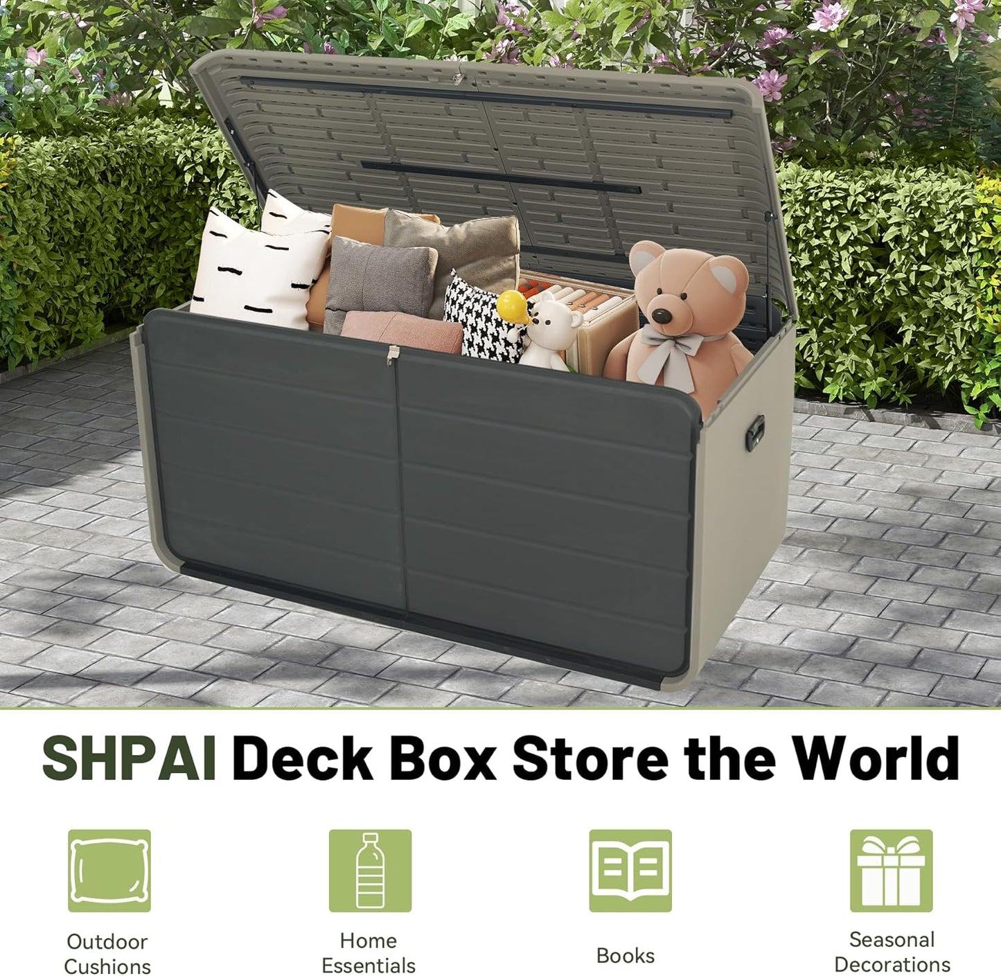 Resin Deck Box 160 Gallons, Large Heavy-Duty Outdoor Storage Box, Lockable & Waterproof Patio Outside Storage Box for Patio Furniture, Tools, Pool Supplies image 8