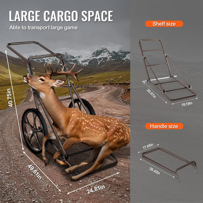 Deer Cart, 500 LBS Capacity Folding Game Cart, Deer Cart Game Hauler with 17" Big Rubber Wheel & Ergonomic Handle, Heavy-Duty Game Cart Accessories, Utility Gear Dolly for Hunting Fishing Hiking image 7