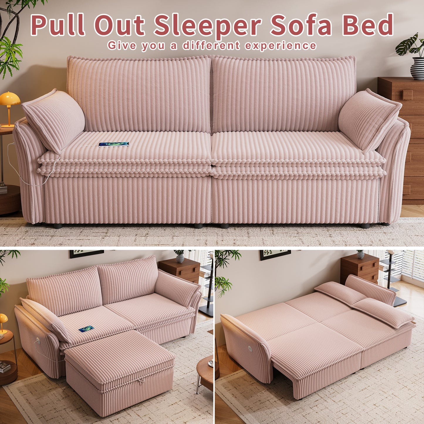 This is a multi-functional sofa with a 85-inch convertible sofa bed. It is in a two-in-one design, suitable for both sitting and lying. It is made of plush fabric and is suitable for both living rooms image 8