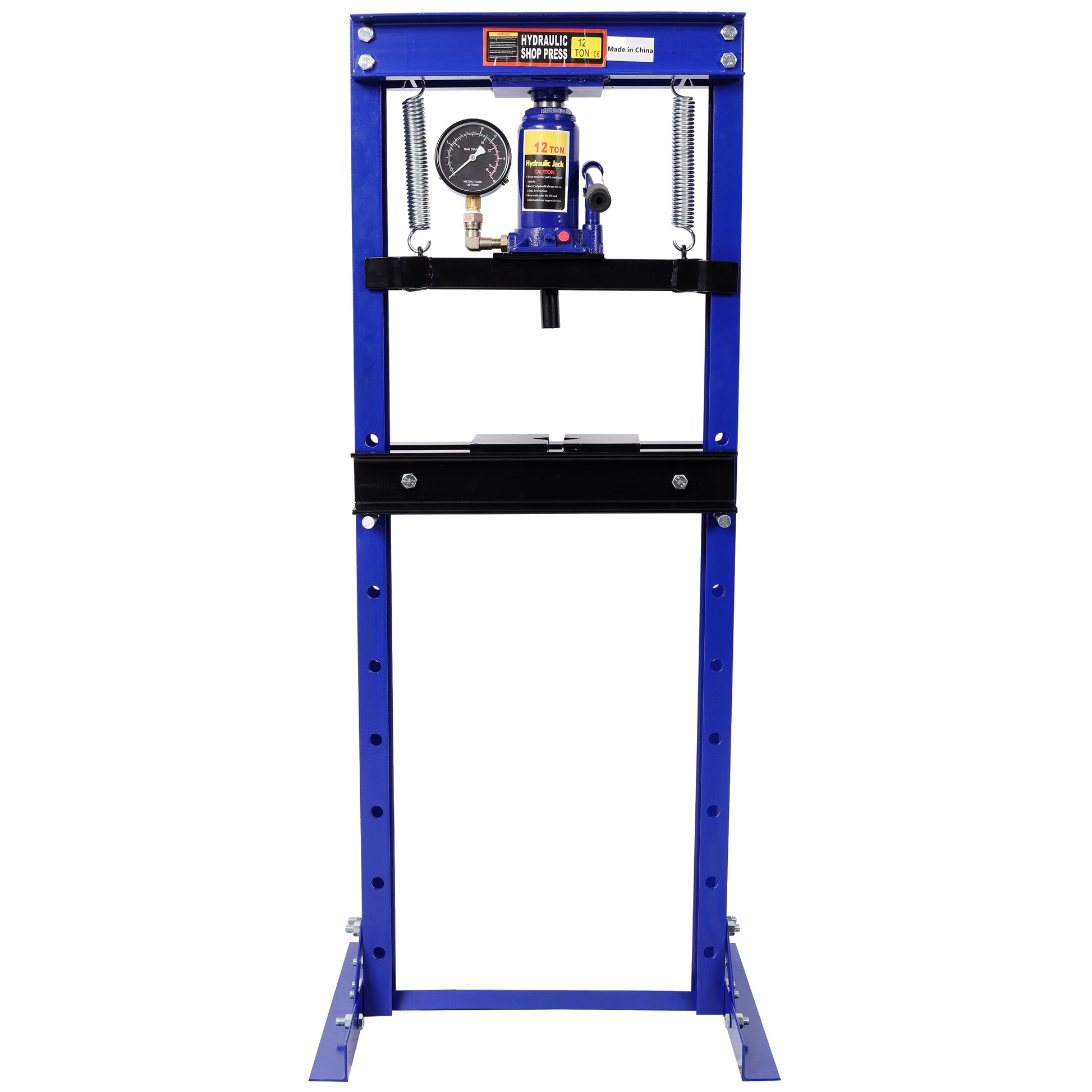 12Ton Bottle Jack Shop Press with Gauge, Bend, Straighten, or Press Parts, Install Bearings, U-Joints, Bushings, Ball Joints, and Pulleys,Blue image 1