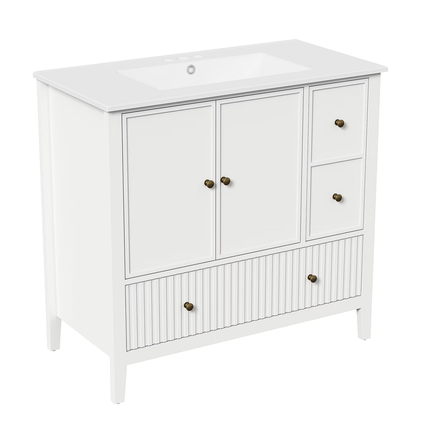 36'' Bathroom Vanity with Sink Set, Bathroom Storage Cabinet with Doors and Drawers, Modern Vanity Sink Cabinet with Painted Surface, White image 10