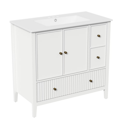 36'' Bathroom Vanity with Sink Set, Bathroom Storage Cabinet with Doors and Drawers, Modern Vanity Sink Cabinet with Painted Surface, White image 10