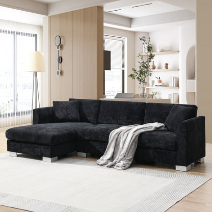 [NEW SKU of N723S6037B]96" Modern Cloud Sectional Sofa, L-shaped Luxury Couch Set with 2 Free pillows, 4-seat Chenille Indoor Furniture with Oversized Chaise for Living Room, Apartment, Office image 1