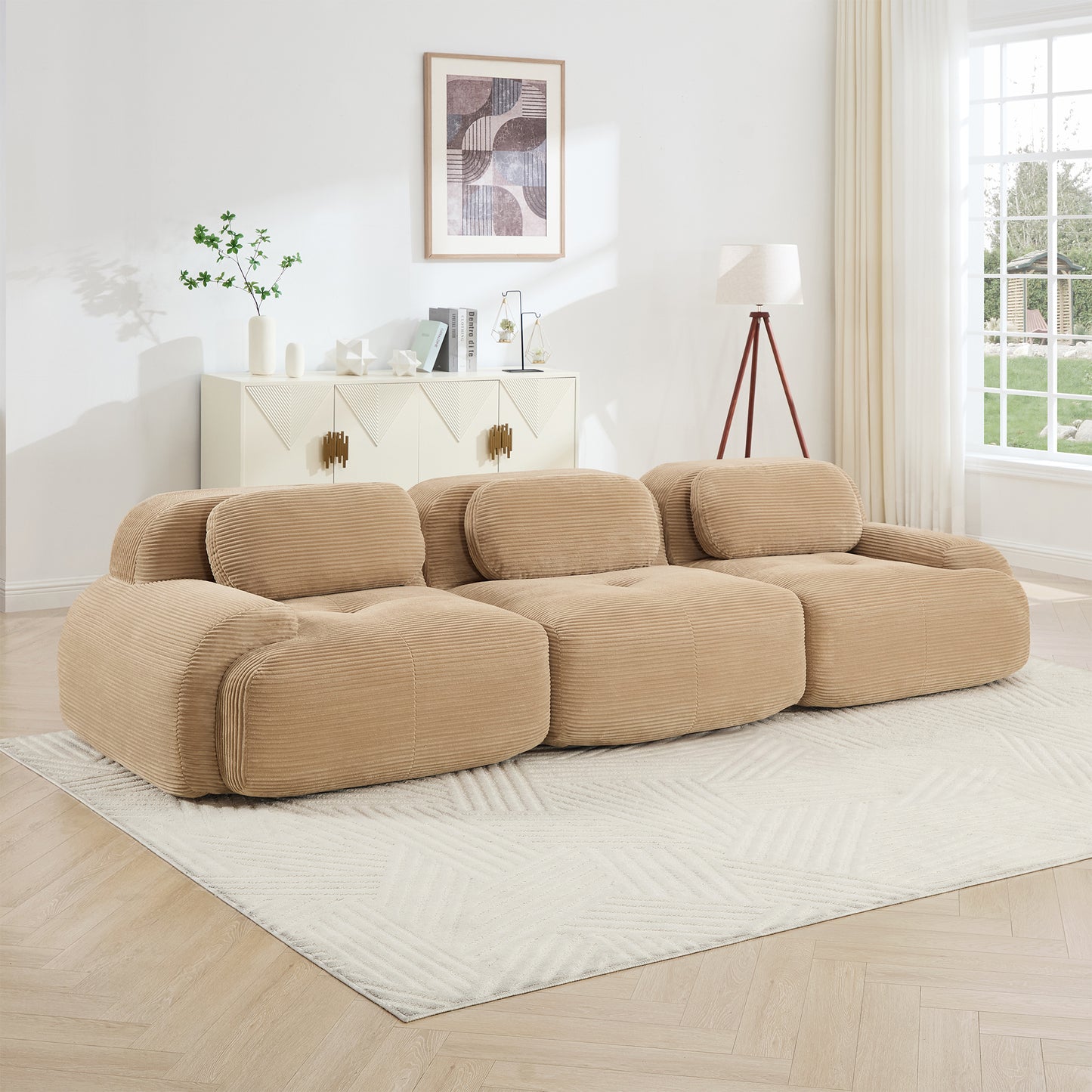 3-seat sofa premiumCorduroy Fabric fabric modular multi-combination anti-slip design no assembly curved armrests ergonomic support high-resilience sponge for living rooms bedrooms,Camel image 3