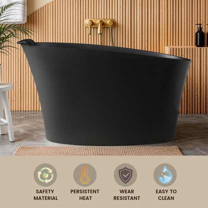 51" Solid Surface Oval Freestanding Black Bathtub with Overflow and Drain Assembly, with Integral Seat and headrest, LTL image 4