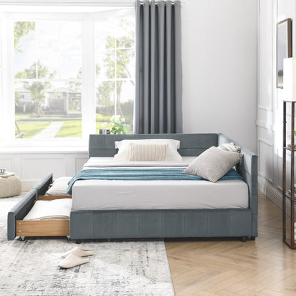 Full Size Storage Upholstered Tufted Bed Frame, Sofa Bed Frame with Comfortable Backrest and Armrests, Full Size Bed for Bedroom, Living Room,Velvet, GREY(80.5''*59''*29.5'') image 3