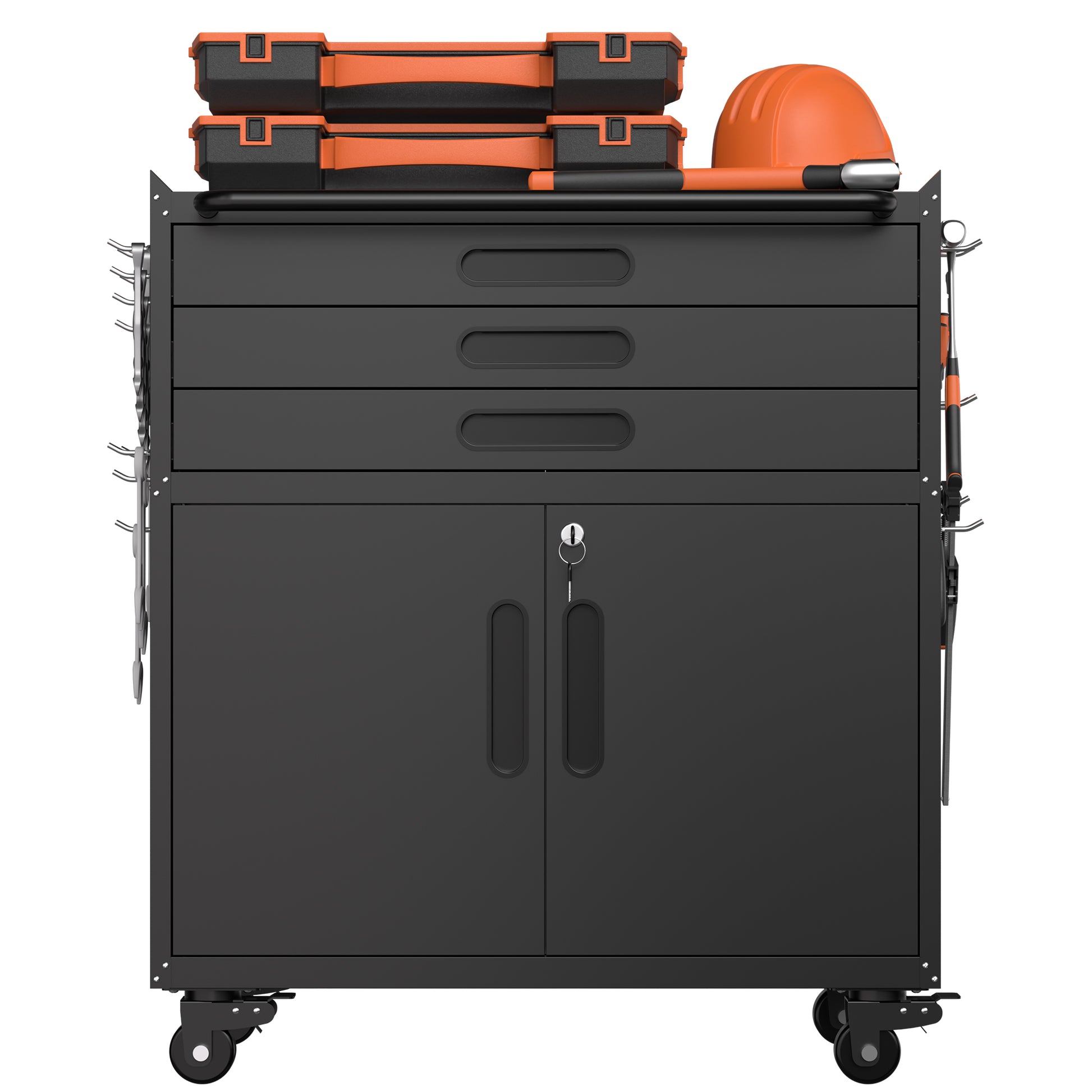 34.3" Rolling Metal Tool Cabinet - Heavy Duty Garage Storage with Lockable Doors & 3 Drawers, Mobile Workbench Organizer for Garage, Workshop, Home image 9