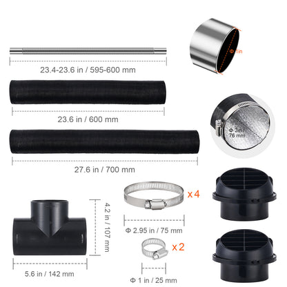 Diesel Heater Pipe Ducting Set, 3" Extendable Air Duct Hose, 1" Stainless Steel Exhaust Pipe, 2 Air Vents, Tee Air Outlet Connector and Hose Clamps, for 5KW/8KW Diesel Parking Heaters image 8