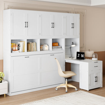 Twin Size Murphy Bed Wall Bed with Closet, Drawers & Desk-White(OLD SKU:LP000595AAK-2) image 3