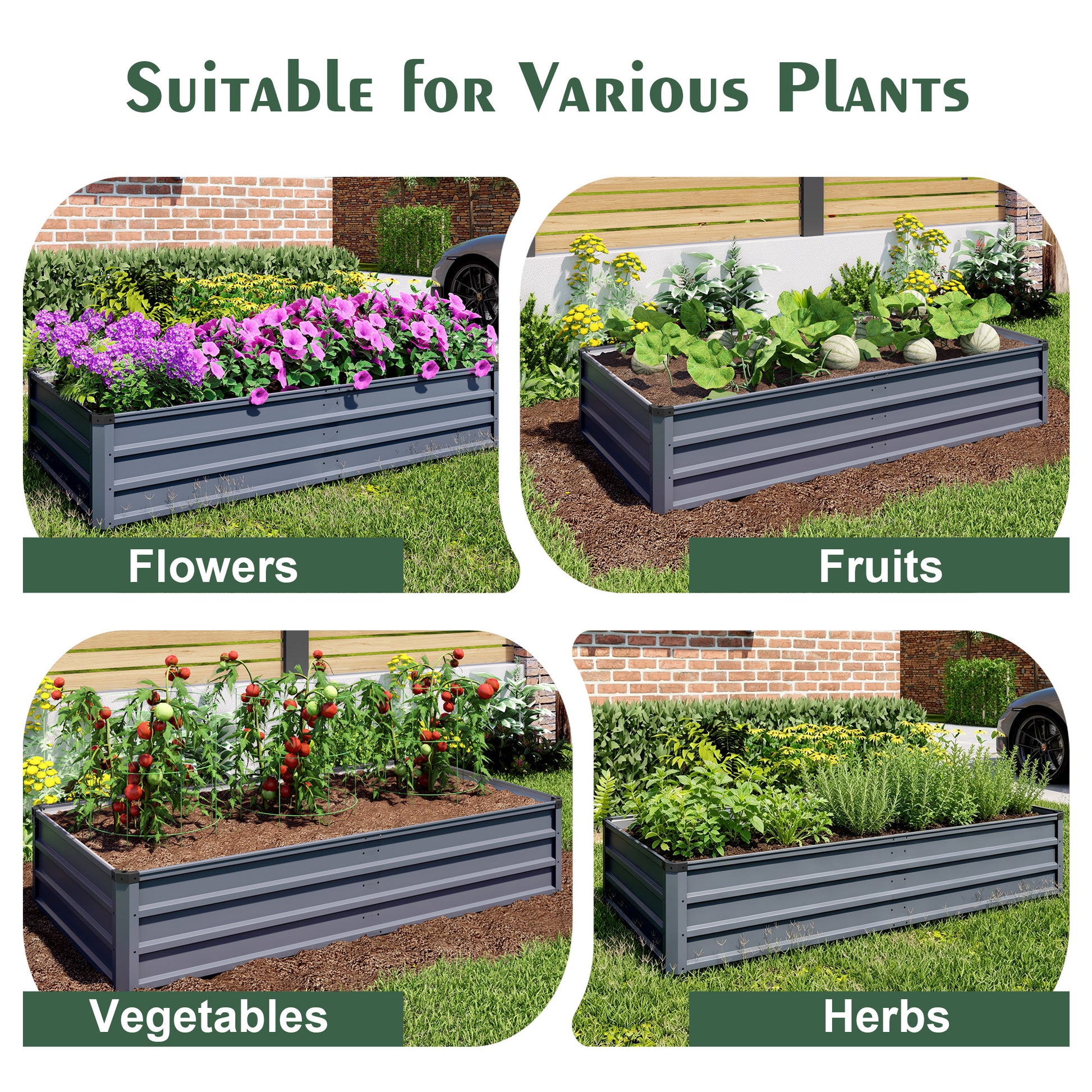 6x3x1ft 2pcs large Garden Bed Kit, Grey Galvanized Metal Outdoor Garden Boxes, Suitable for Outdoor Ground Gardens for Growing Plants, Vegetables Flowers Herb image 8