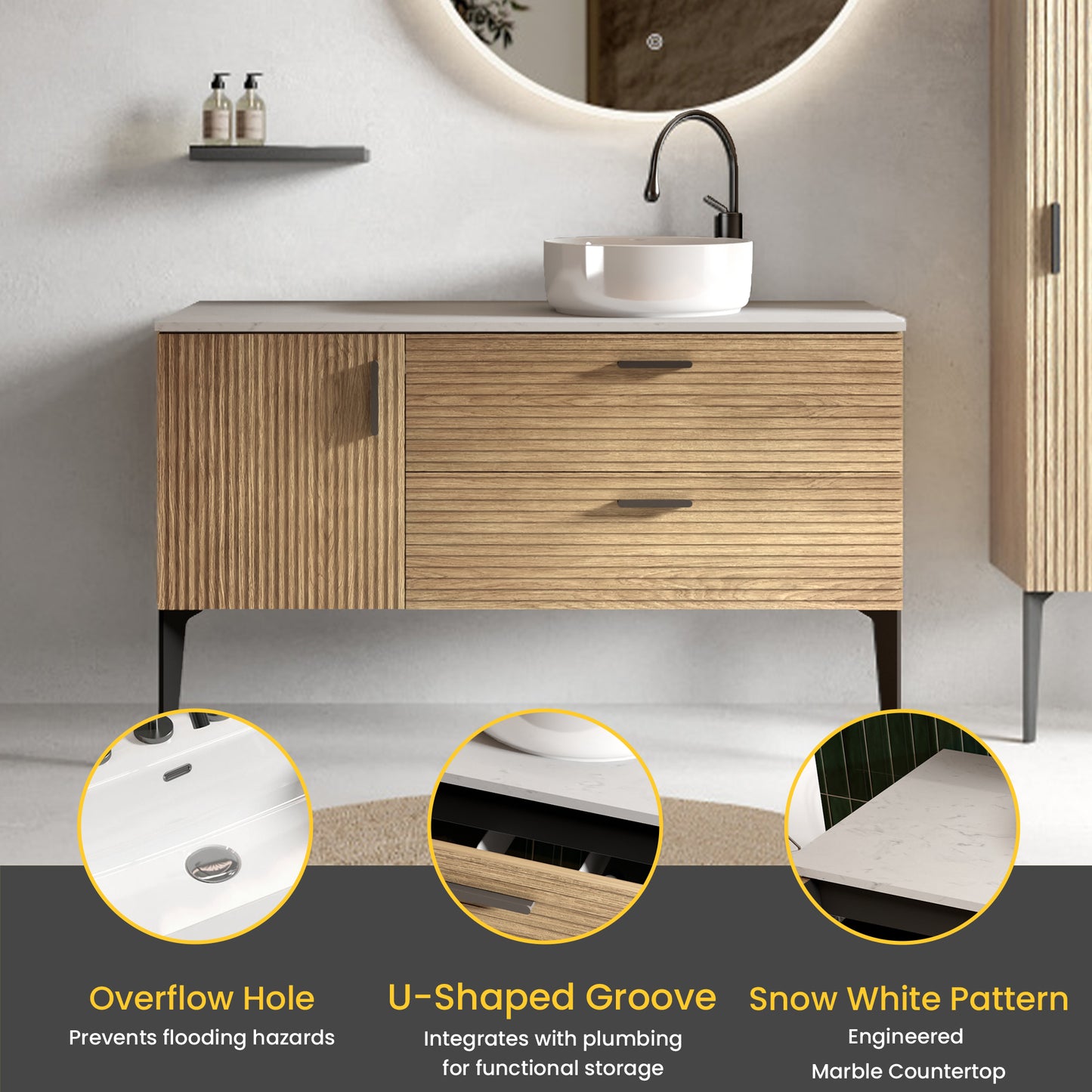 Emilia 48" Striped Natural Oak Bathroom Vanity with Sink, without drainage and faucet, Freestanding Bathroom Cabinet for Modern Bathroom, KD image 5