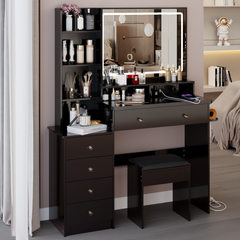41" Large Vanity Table Set with Stool, USB & AC Power Stations