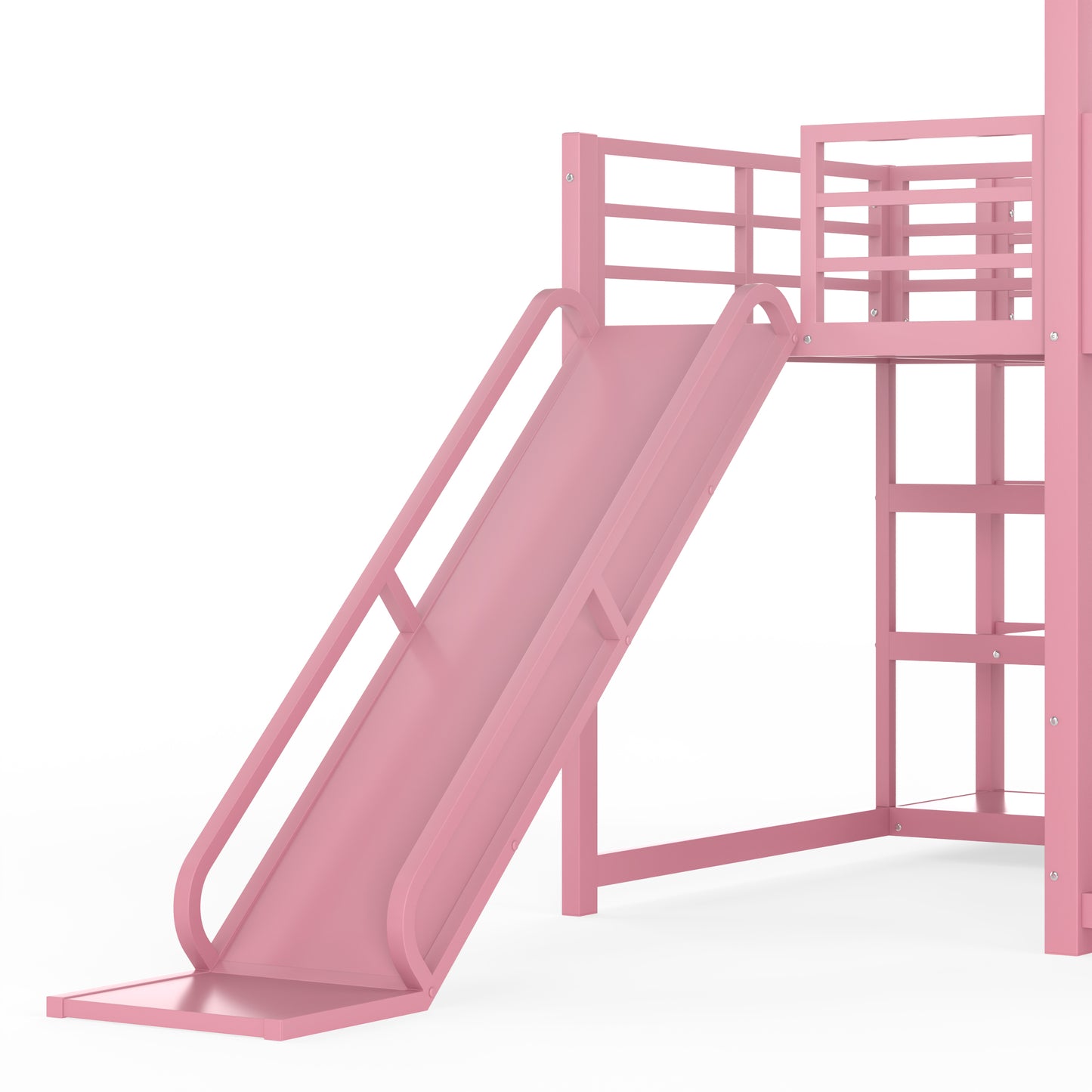 Full Metal House Bunk Bed with Storage Stairs, Slide, Safety Rails, Pink image 11