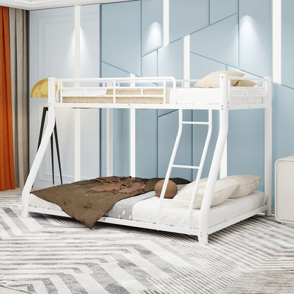 Metal Bunk Bed Twin Over Full Size with Removable Stairs, Heavy Duty Sturdy Frame with 12" Under-Bed Storage for Teen & Adults, Teens, No Box Spring Needed, White image 1