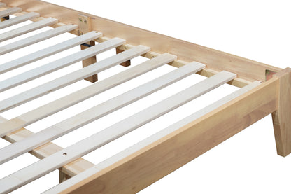 Queen Size Rubber Wooden, Solid Wooden Bed with Rattan Headboard, Enhanced by Support Feet,Natural image 3