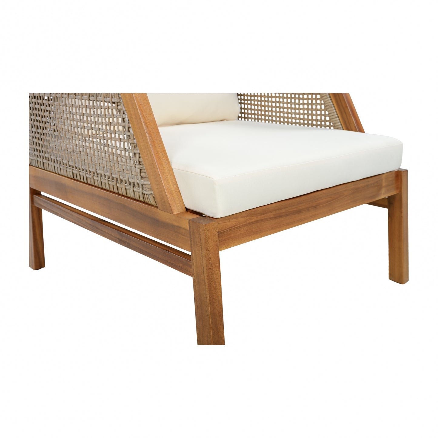 Acacia Wood Patio Furniture Club Chair, Outdoor Wicker Armchair, Deep Seating with Soft Cushions for Porch, Garden, Backyard, Balcony, Teak & Mix Brown & Cream image 11