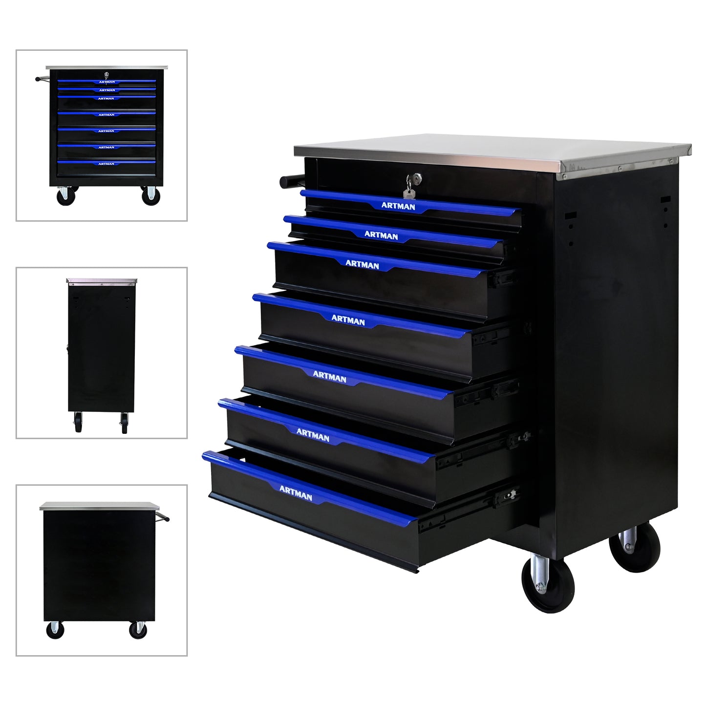 7 DRAWERS MULTIFUNCTIONAL TOOL CART WITH WHEELS-BLACK&BLUE image 6