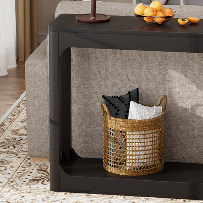 55.1-inch curved-leg storage table, ideal for entryways, slim wooden side table that can be placed behind a sofa, perfect for entryways, hallways, and doorways. Black, 55.1"L*11.8"W*31.1"H image 10