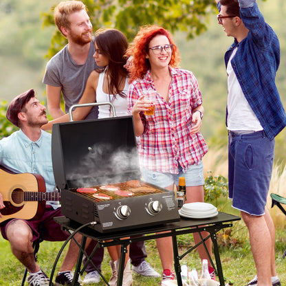 Outsunny 2 Burner Propane Gas Grill Outdoor Portable Tabletop BBQ with Foldable Legs, Lid, Thermometer for Camping, Picnic, Backyard, Black image 2