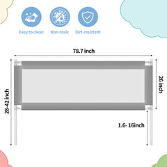 Safe Detachable Bed Rail for Toddlers - Baby Bed Guard (Grey)