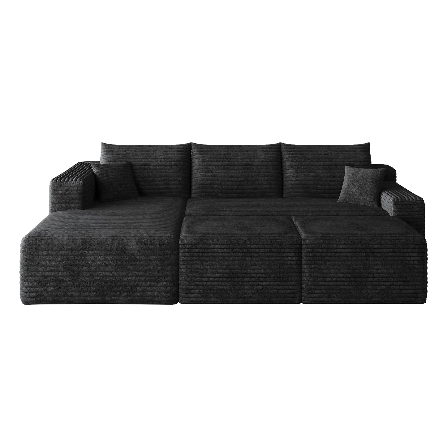 95" Cloud Sectional Sofa with 2 Ottoman,Modern Minimalist Upholstered Couches, Comfort U Shaped Sofa for Living Room,Deep Seat Corner Couch,No Assembly Required,Black (Plush Corduroy Fabric) image 10