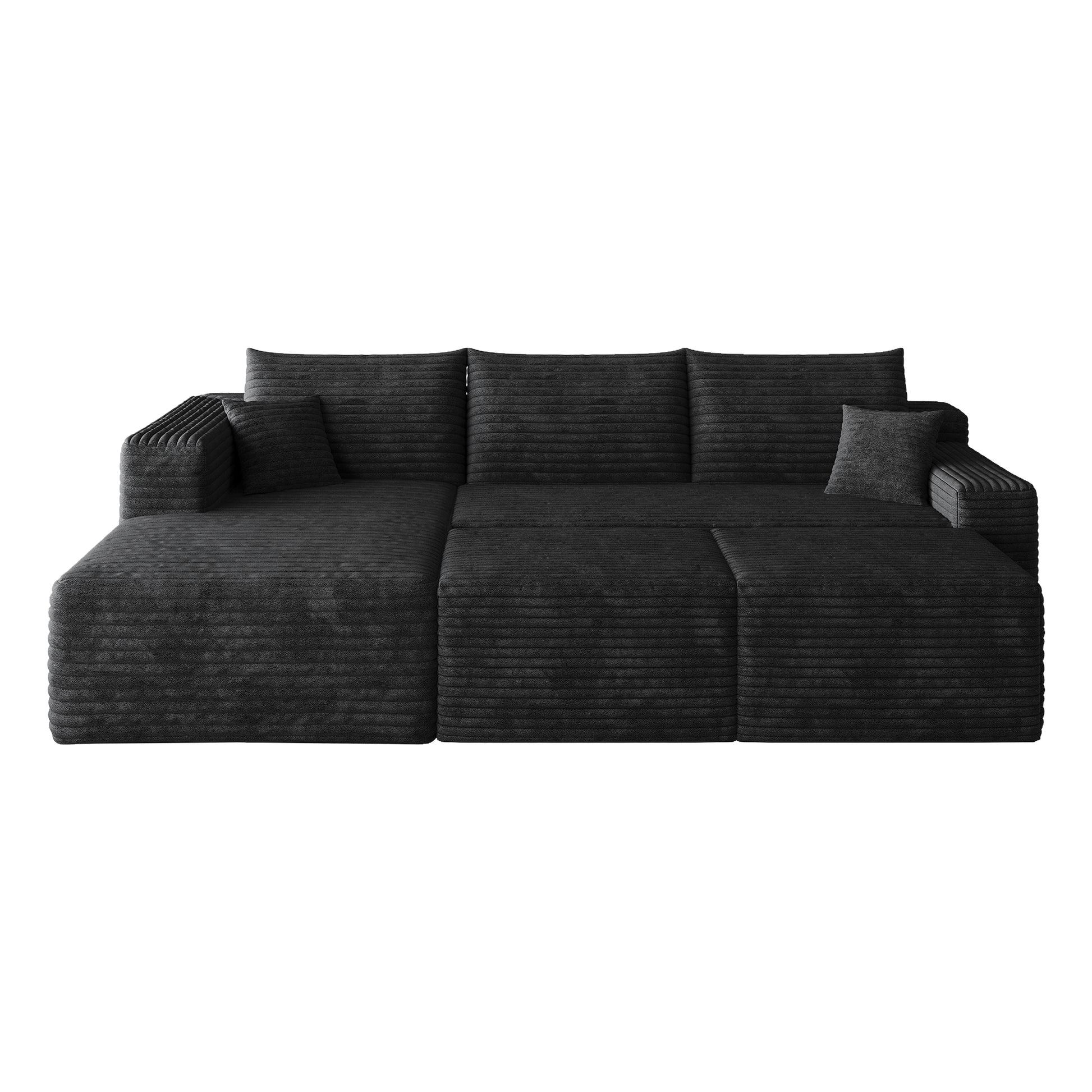 95" Cloud Sectional Sofa with 2 Ottoman,Modern Minimalist Upholstered Couches, Comfort U Shaped Sofa for Living Room,Deep Seat Corner Couch,No Assembly Required,Black (Plush Corduroy Fabric) image 10