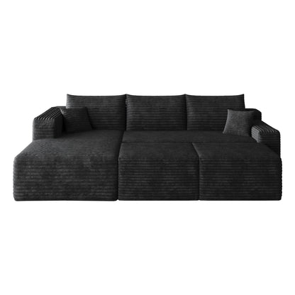 95" Cloud Sectional Sofa with 2 Ottoman,Modern Minimalist Upholstered Couches, Comfort U Shaped Sofa for Living Room,Deep Seat Corner Couch,No Assembly Required,Black (Plush Corduroy Fabric) image 10