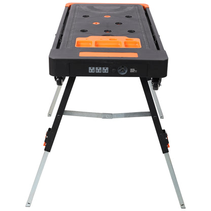 8-in-1 Multifunctional Folding Work Table with US Standard Socket, Portable Heavy Duty Workbench with Wheels for Garage Workshop Home Use image 7