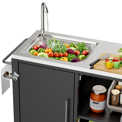 Outdoor Grill Table with Sink, Grill Cart with 304 Stainless Steel Sink and Cabinet, Outdoor Grill Cart,Outdoor Cart Sink Station with Wheels, L38" x W18" x H35" image 5