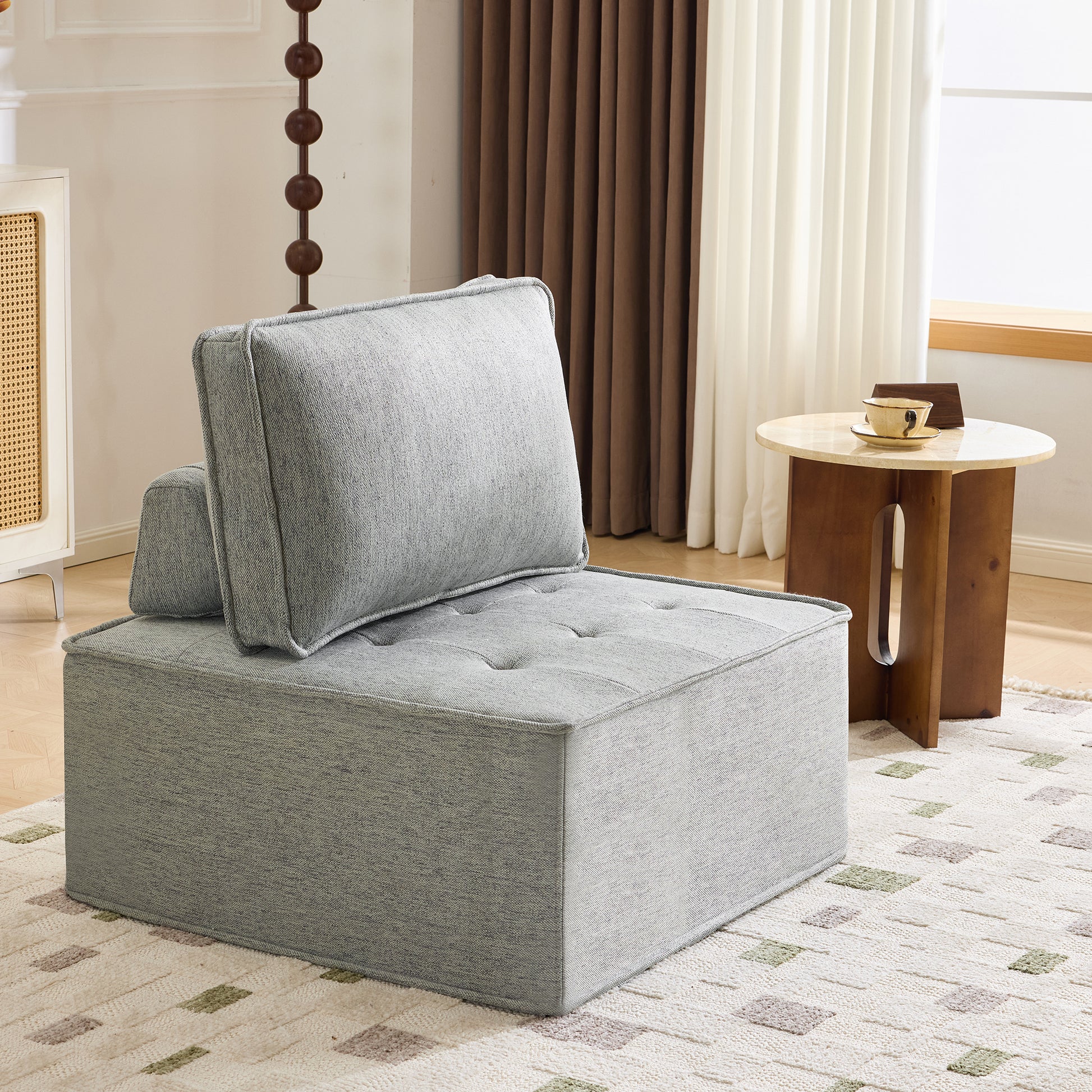 The light gray linen wooden frame sofa can be freely spliced, meeting various needs such as in small apartment living rooms and adapting to various decoration styles." image 2