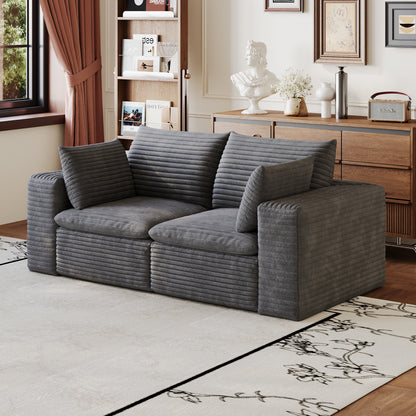 71" Cloud Sofa,Corduroy Fabric,Deep Seat Couches,Double-layer design,Removable Cushion,No Assembly, DIY Combination for Living room, Bedroom,Conference room,Apartment,Dark Grey image 5
