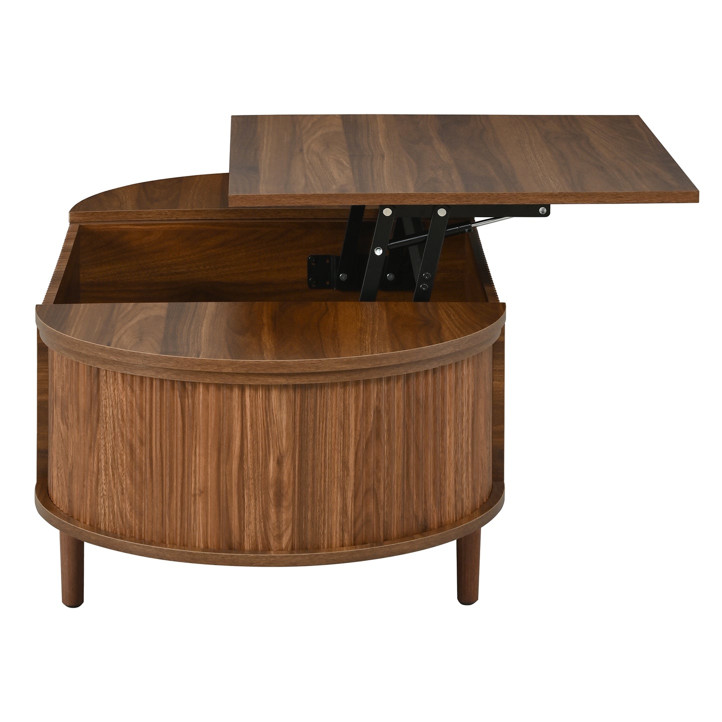 U-Can Minimalist Oval Lift-Top Coffee Table with Hidden Storage and Wood Wave Grain Finish image 8