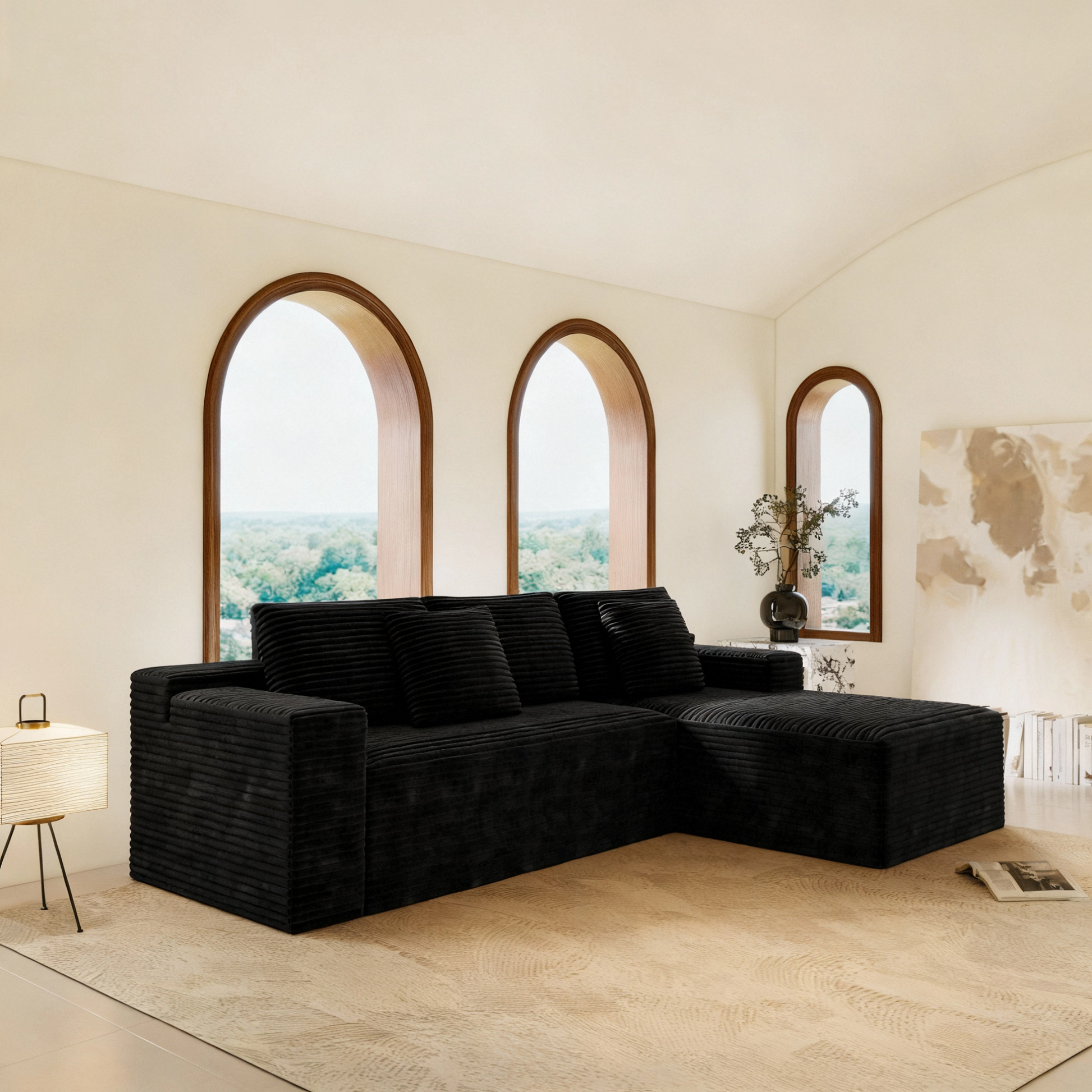 104.3*68.9"Modular sectional sofa seat,Upholstered compressed couch for living room,Bedroom,Apartment,No assembly required,2PC free combination,Plush corduroy fabric,BLACK image 3