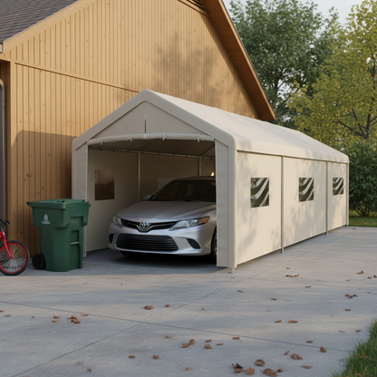 Carport, 10×30 Heavy Duty Portable Carport Garage Tent for Outdoor Storage Shelter white with window image 11