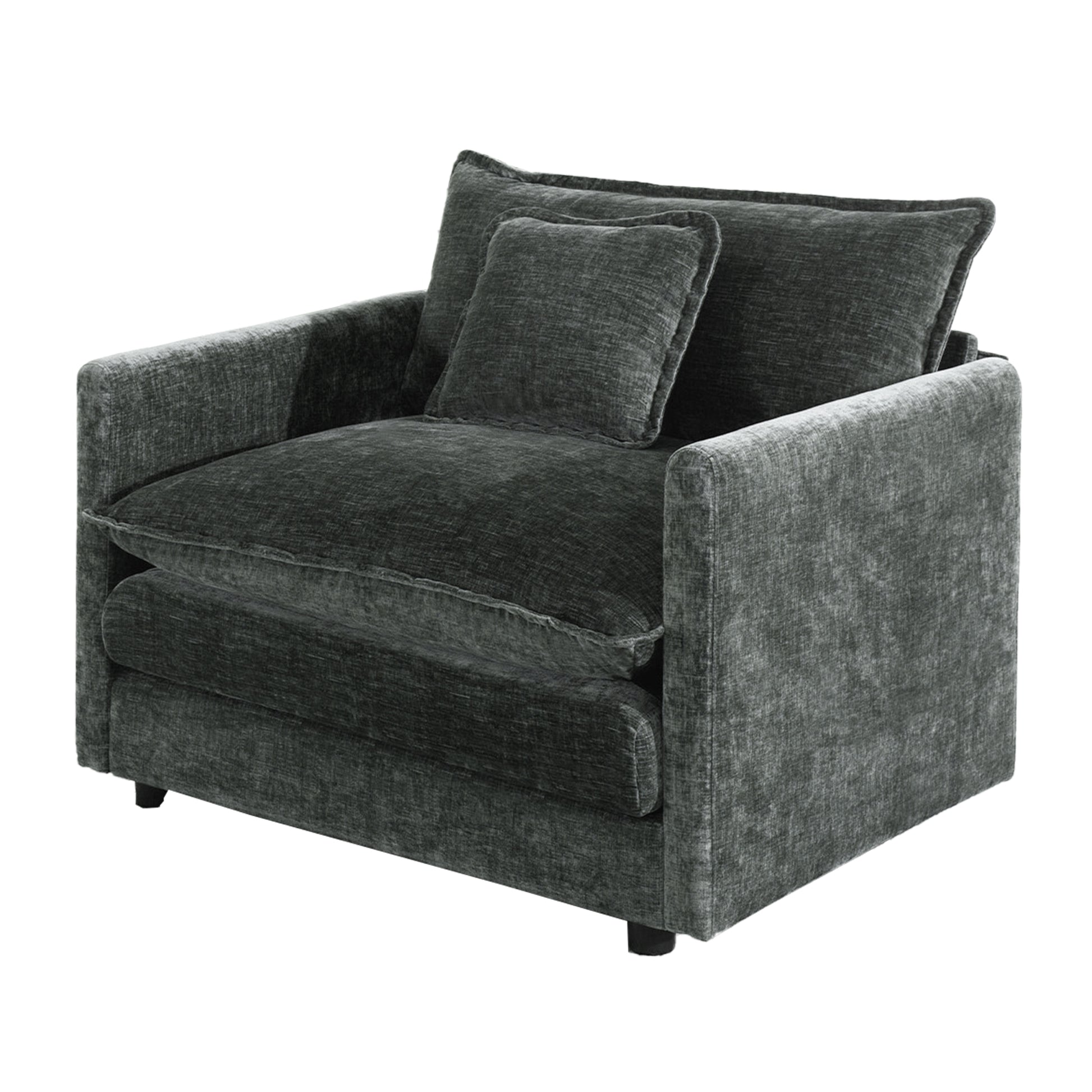 Comfy Deep Single Seat Sofa Upholstered Reading Armchair Living Room Chair Gray Chenille Fabric, 1 Toss Pillow image 5