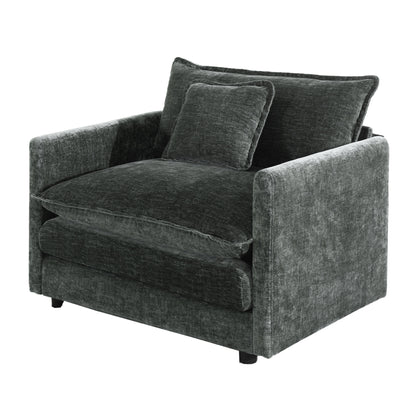 Comfy Deep Single Seat Sofa Upholstered Reading Armchair Living Room Chair Gray Chenille Fabric, 1 Toss Pillow image 5