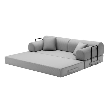 Convertible Sleeper Sofa Bed,Corduroy Folding Mattress Couch with Fixed-Shape Frame, Floor Sofa Lounge Couch for Living Room Bedroom(Light Gray) image 6